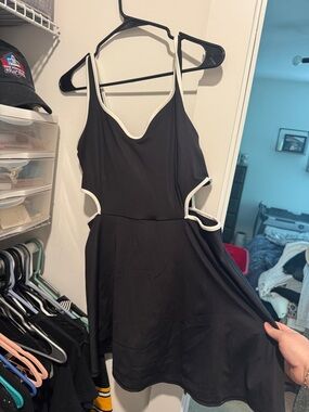 Black Cutout athletic Dress with White Trim